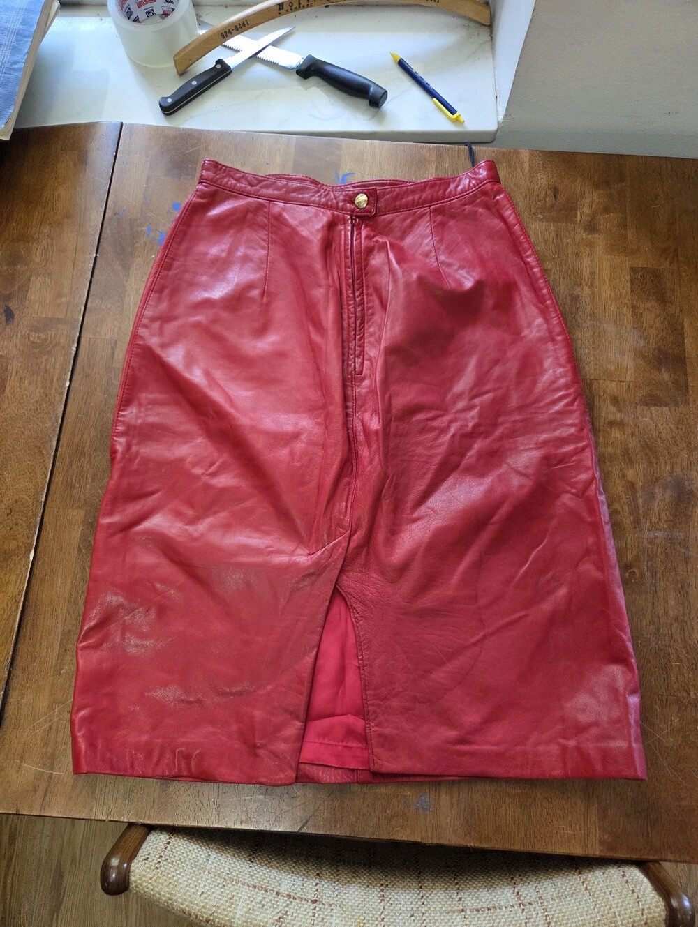 Vintage Bagatelle Red Leather Pencil Skirt Made in Canada Size 10 Fits Small